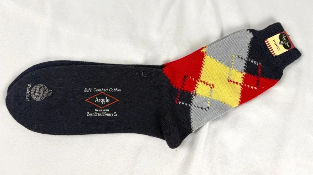 Vtg Bear Brand Hosiery Mens Socks 11.5 Travelair Style Soft Combed Cotton NOS
